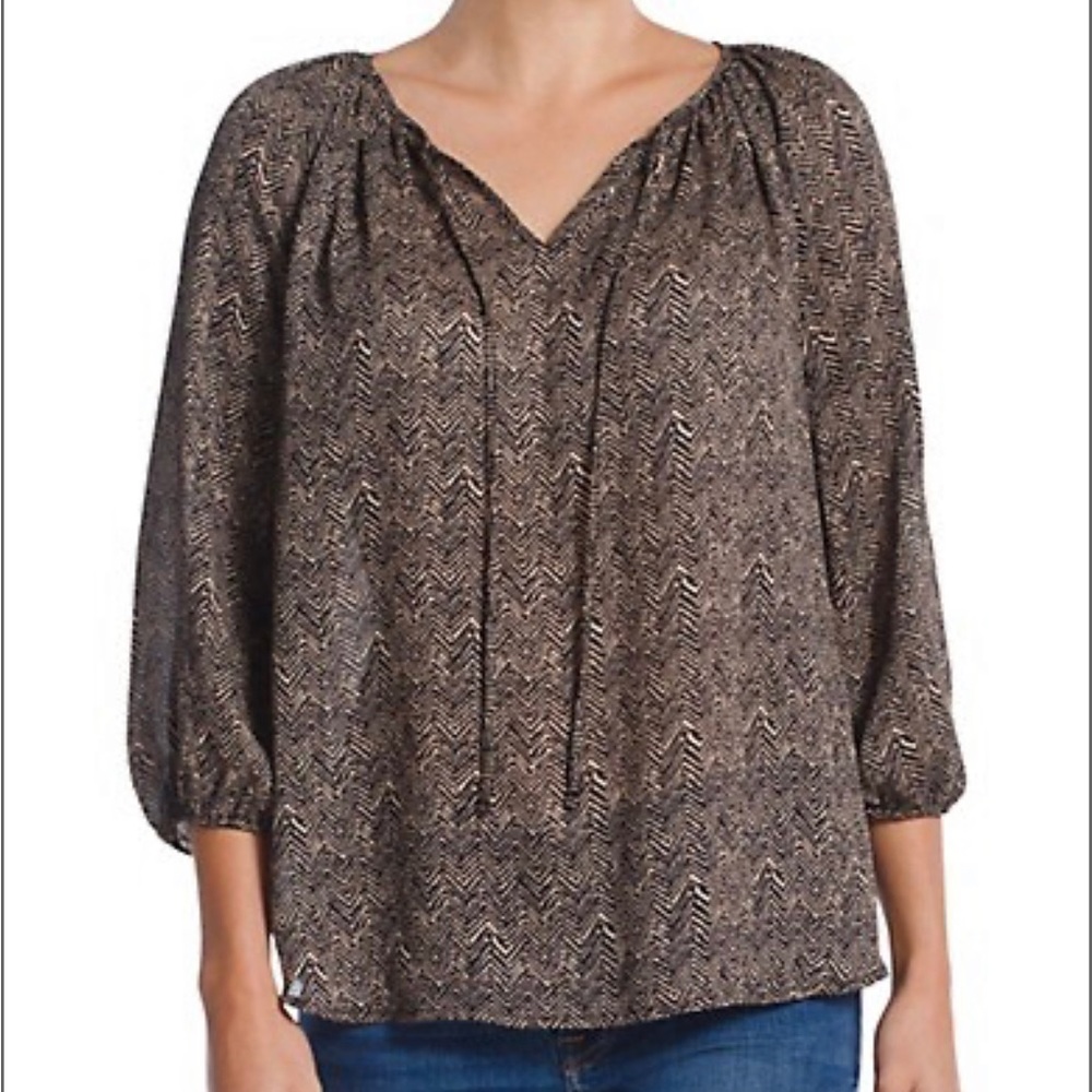 Chaps Zigzag Tie Front Top Size L